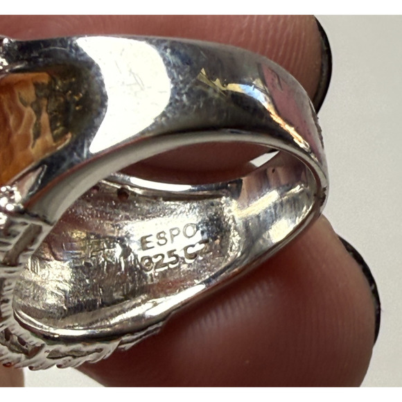 Joseph Esposito ESPO Sterling 925 Silver Gold Two Tone Hammered CZ Ring Size 6 - Picture 5 of 6